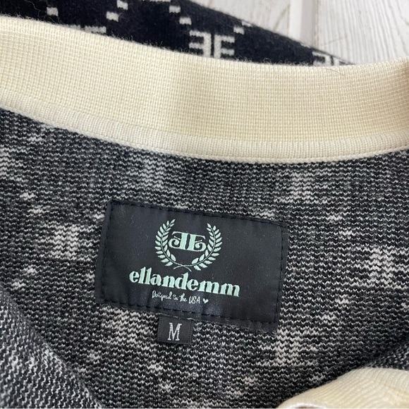 Ell And Emm Monogram Knit Sweater M Black Ivory Collared Quarter Button EE - Picture 9 of 11